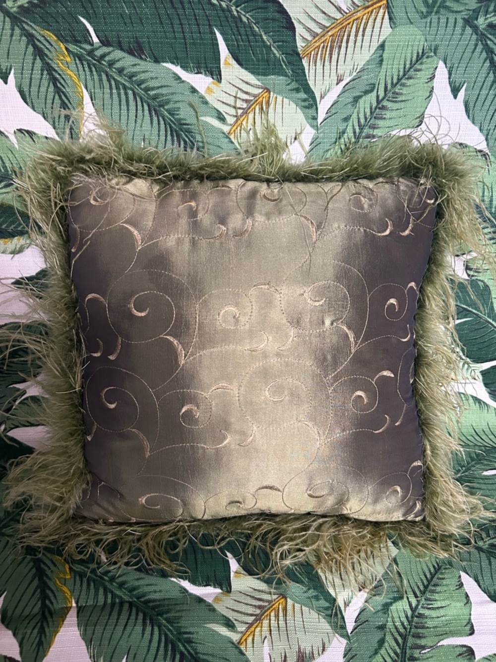 Decorative Olive Green Fringe Throw Pillow Cover